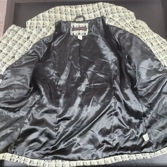 Via Spiga Wool Blend Mid Length Lined Belt Black/Cream Coat Jacket Women's Large - Picture 16 of 16